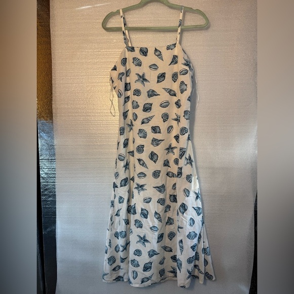 Japna Dresses & Skirts - JAPNA Seashell Starfish Blue White MIDI Dress Women’s Size Large